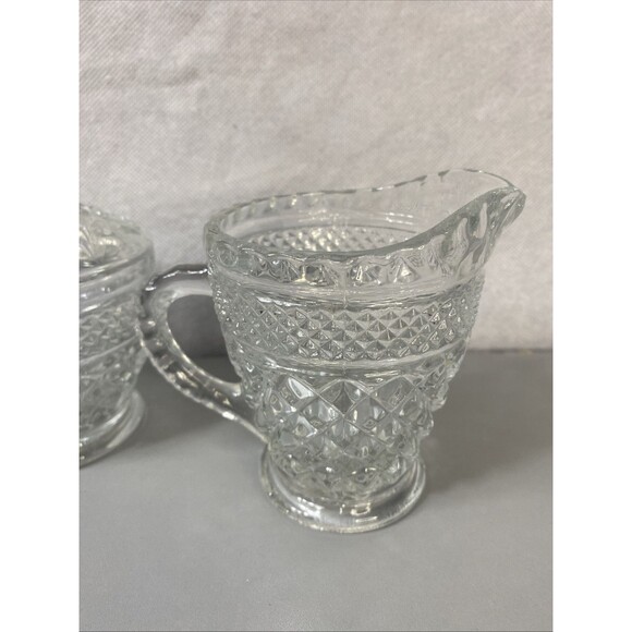 Vintage Anchor Hocking Wexford Footed Creamer And Sugar Bowl with Lid‎ - Picture 9 of 11